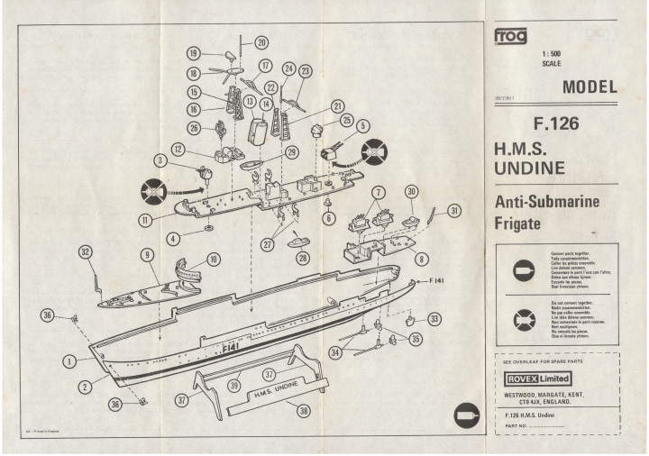 Коробка FROG F126 HMS Undine Anti-Submarine Frigate type 15, Rovex Models & Hobbies, 1974